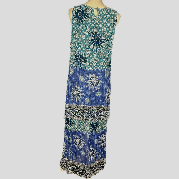 Bila womens blue white floral maxi dress boho rayon scoopneck tiered sleeveless - Picture 2 of 7